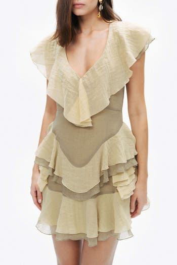 Tiered Ruffle Mini Dress with Deep V-Neckline