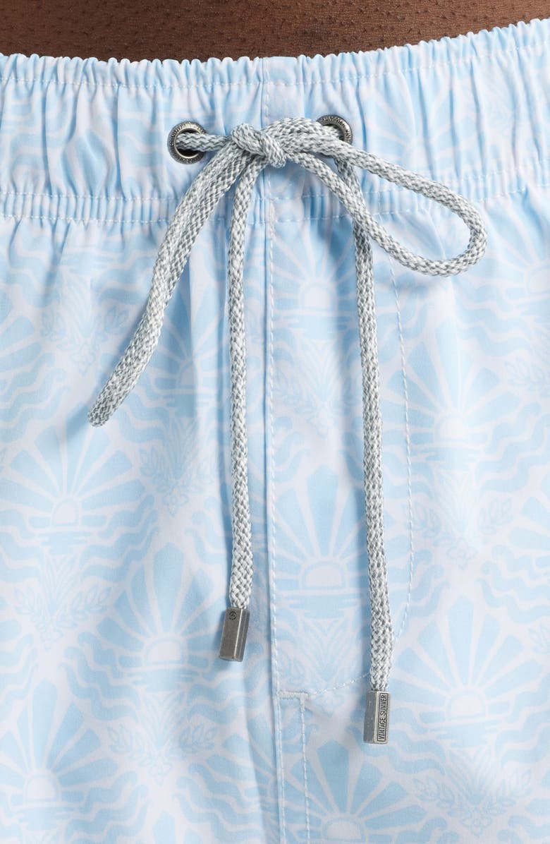 Vintage Summer Floral Water Repellent Stretch Volley Swim Trunks, Alternate, color, Light Blue