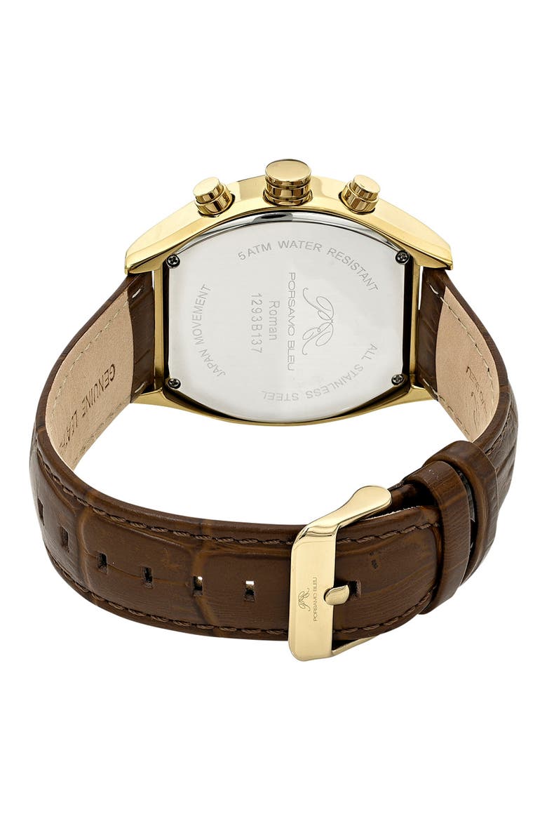 Roman Leather Strap Watch, Alternate, color, BROWN GOLD TONE