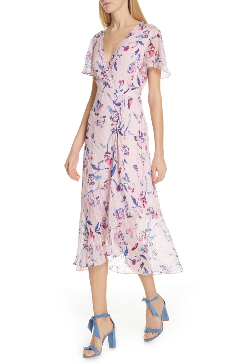 New Blaire Floral Silk & Cotton Dress, Alternate, color, TIE DYE FLORAL - PINK