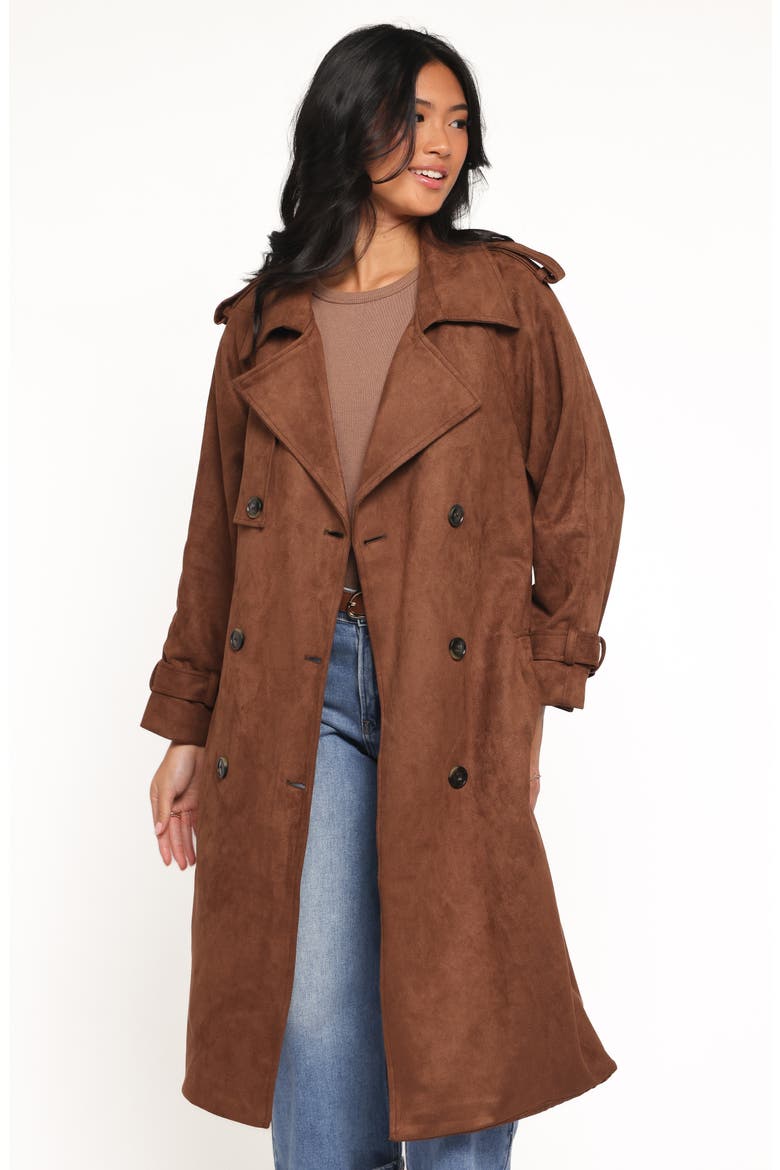 Micha Faux Suede Trench Coat, Alternate, color, BROWN