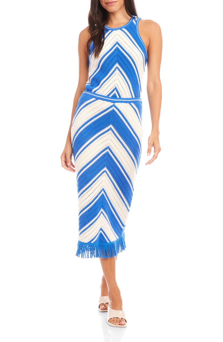 FIFTEEN TWENTY Amber Fringe Crochet Midi Skirt, Main, color, Blue