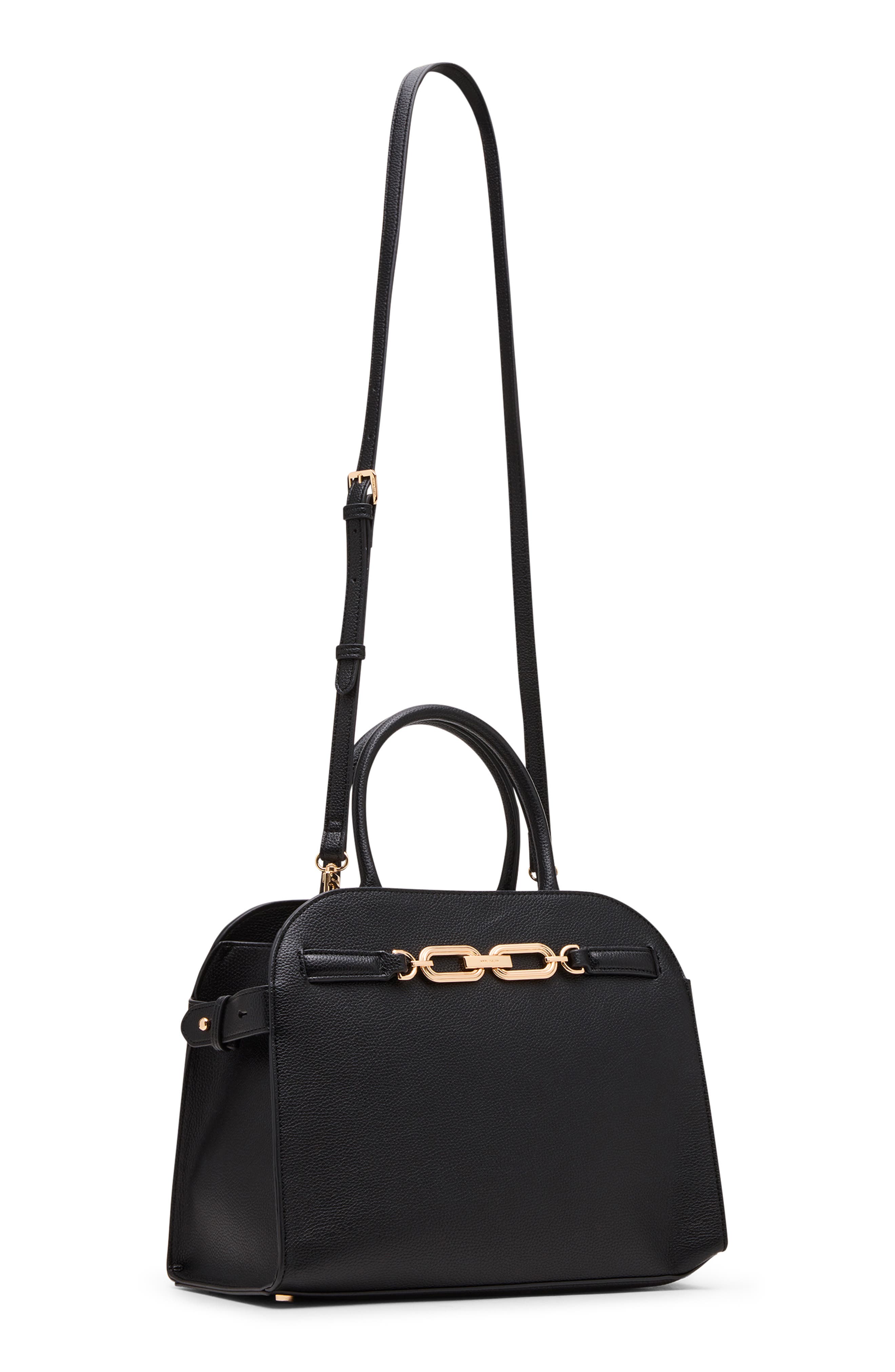 Anne Klein Medium Curved Satchel Bag, Alternate, color, Black