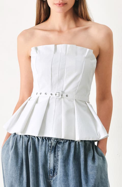 Belted Pleated Tube Top