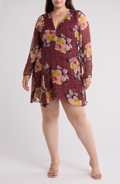 Odilia Long Sleeve Silk Dress (Plus)