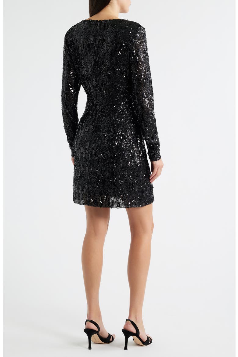 Sequin Long Sleeve Shift Minidress, Alternate, color, BLACK