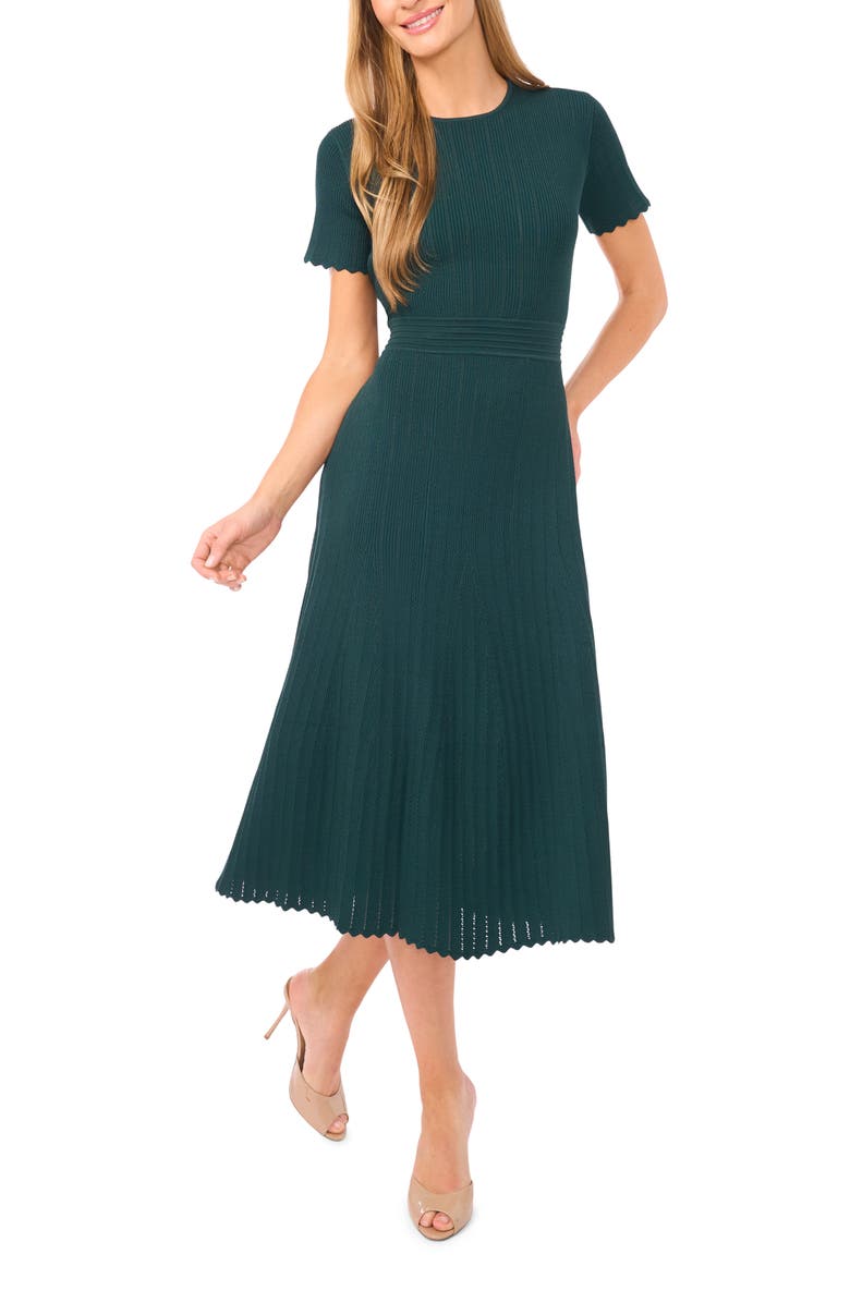 Ted Baker Pointelle Short Sleeve Midi Dress, Main, color, Midnight Teal
