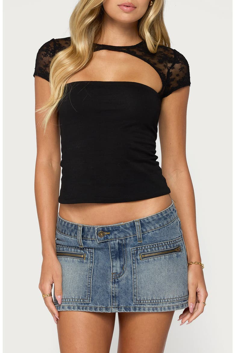 Celesh Lacey Cutout Top, Main, color, BLACK