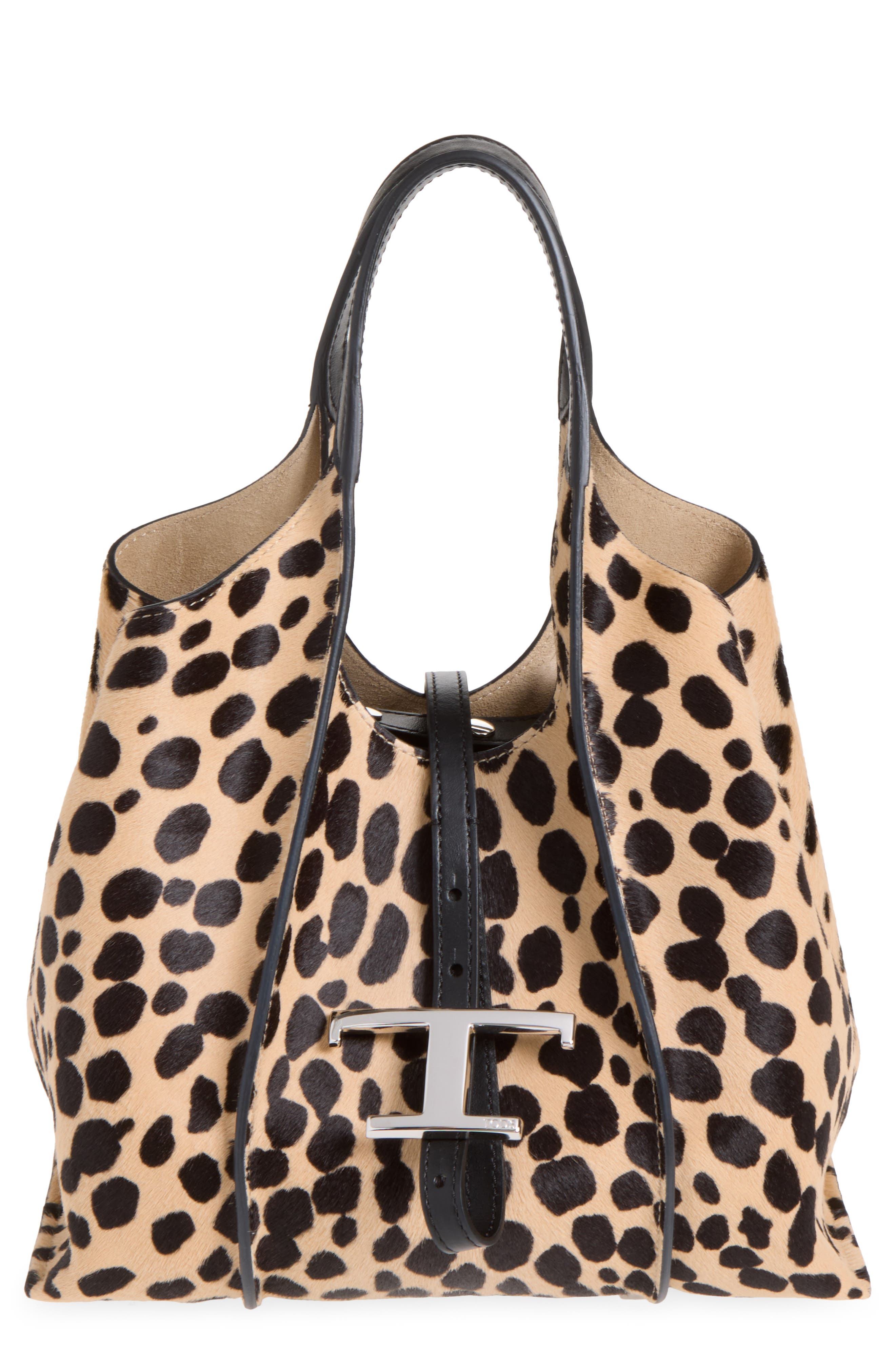 Mini T Timeless Calf Hair Shopping Tote, Main, color, NATURALE SCURO/ NERO