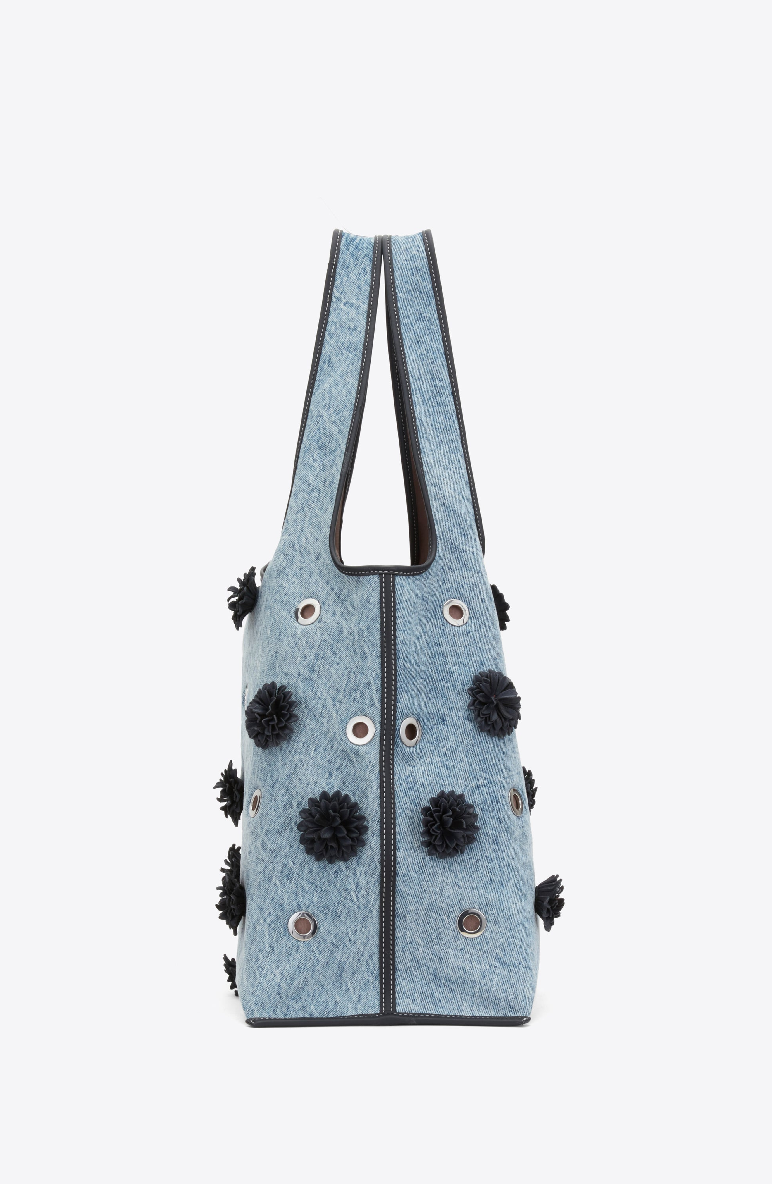 3.1 Phillip Lim Denim Market Tote with Leather Flowers, Alternate, color, Washed Indigo