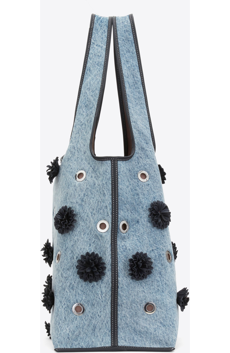 3.1 Phillip Lim Denim Market Tote with Leather Flowers, Alternate, color, Washed Indigo