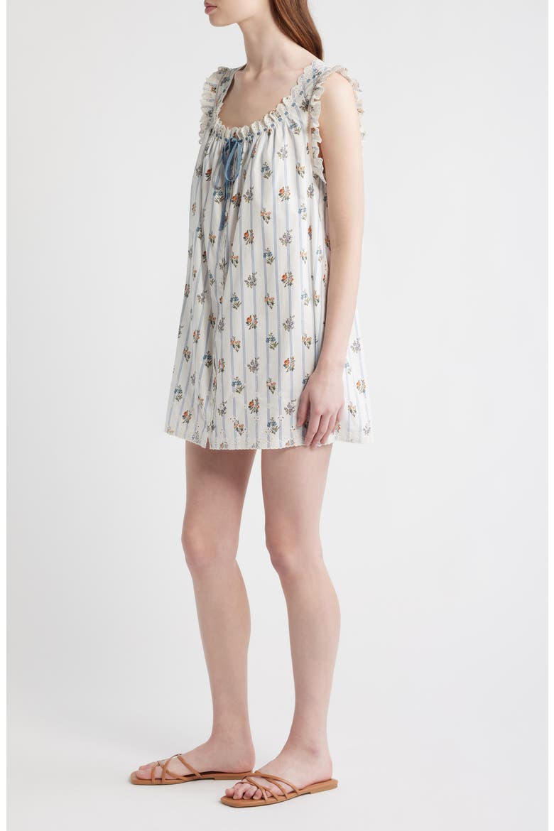 Nessie Stripe Floral Print Eyelet Organic Cotton Shift Minidress, Alternate, color, FLEURS DE BORDEAUX