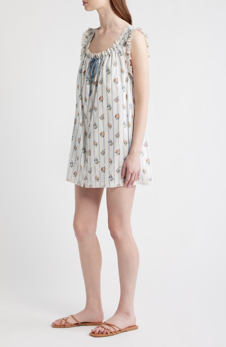 DÔEN Nessie Stripe Floral Print Eyelet Organic Cotton Shift Minidress, Alternate, color, Fleurs De Bordeaux