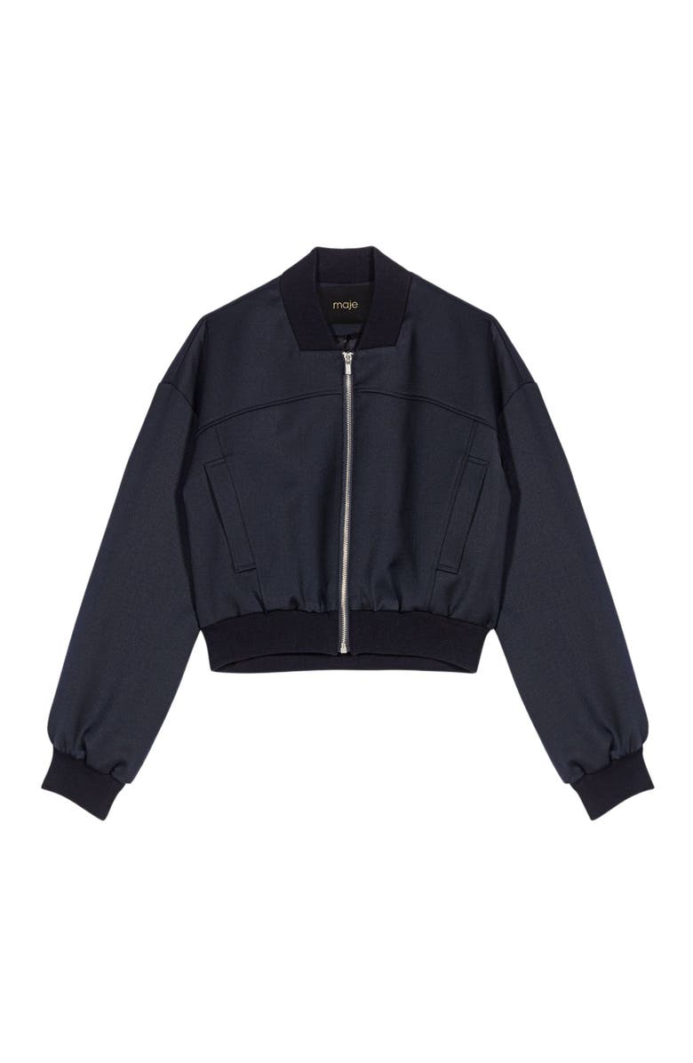 maje Zipped mixed wool bomber, Alternate, color, Navy
