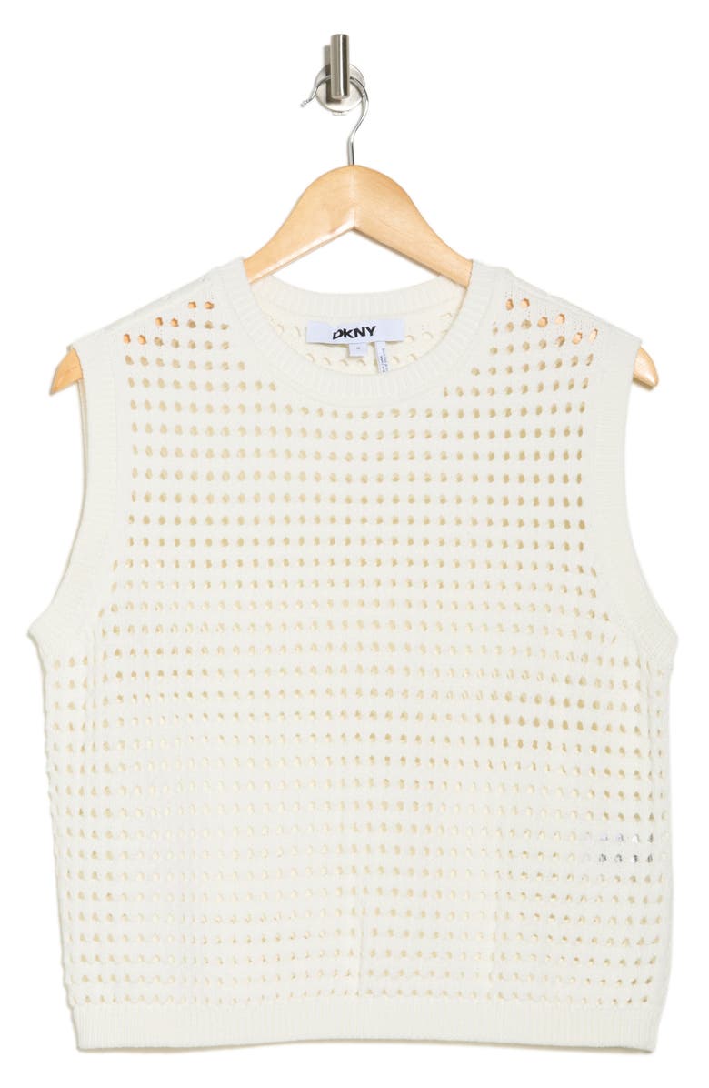 DONNA KARAN Sleeveless Open Stitch Sweater, Alternate, color, White