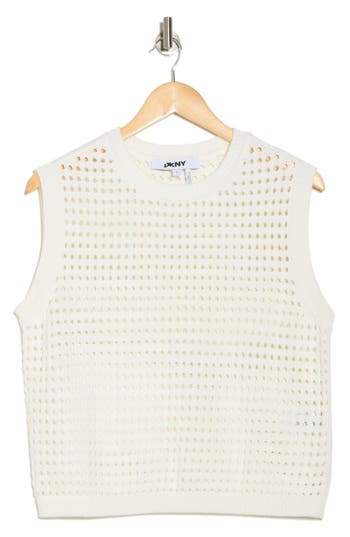 Donna Karan Sleeveless Open Stitch Sweater In White
