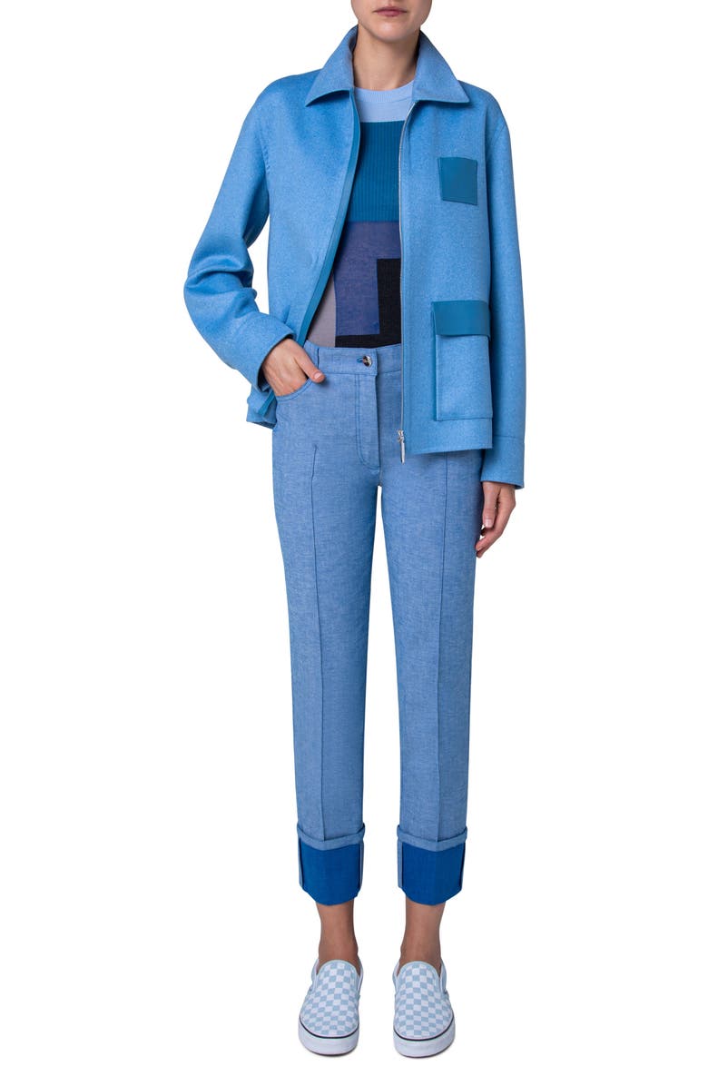 Akris Madelyn Cashmere Shirt Jacket with Leather Trim, Alternate, color, 