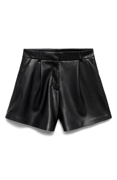 Pleat Front Faux Leather Shorts