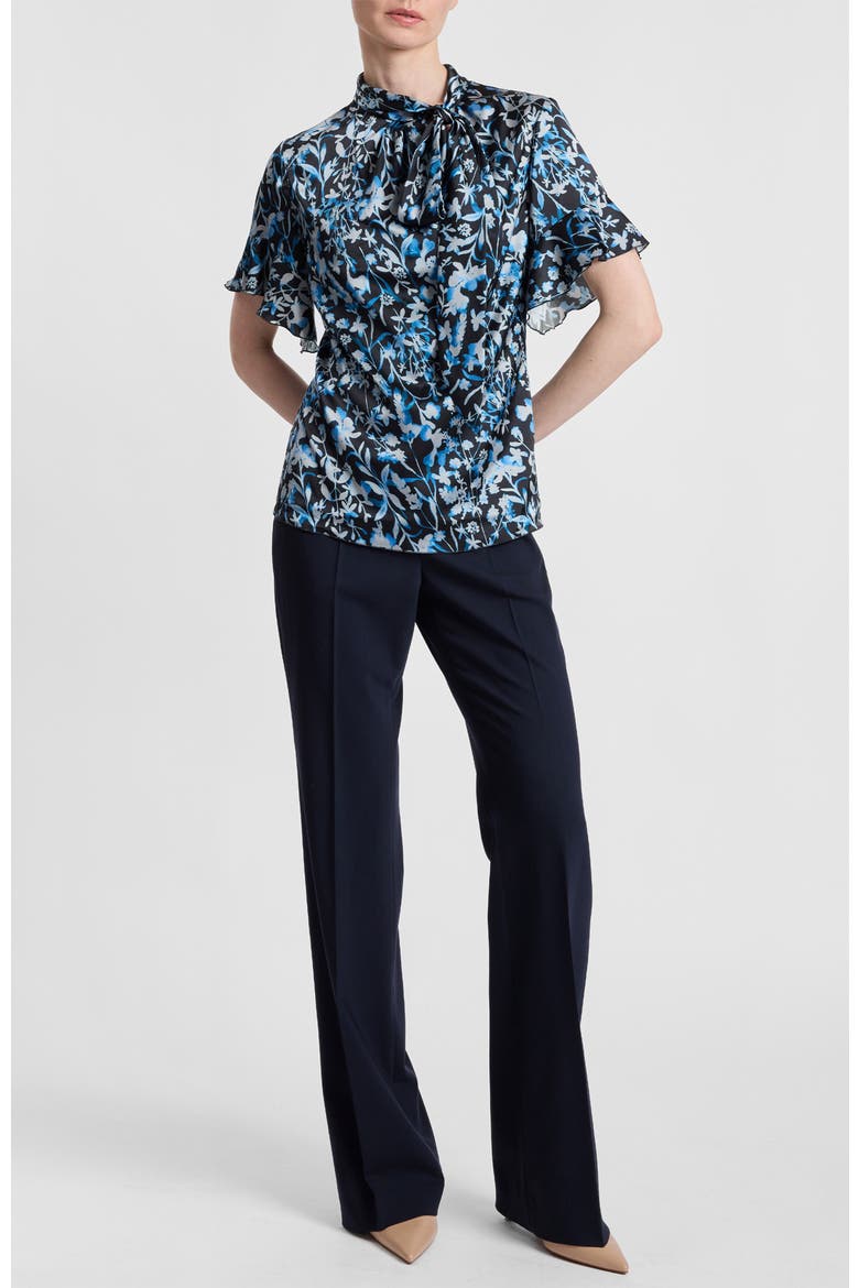 Athena Floral Blouse with Short Flutter Sleeves, Alternate, color, MIDNIGHT