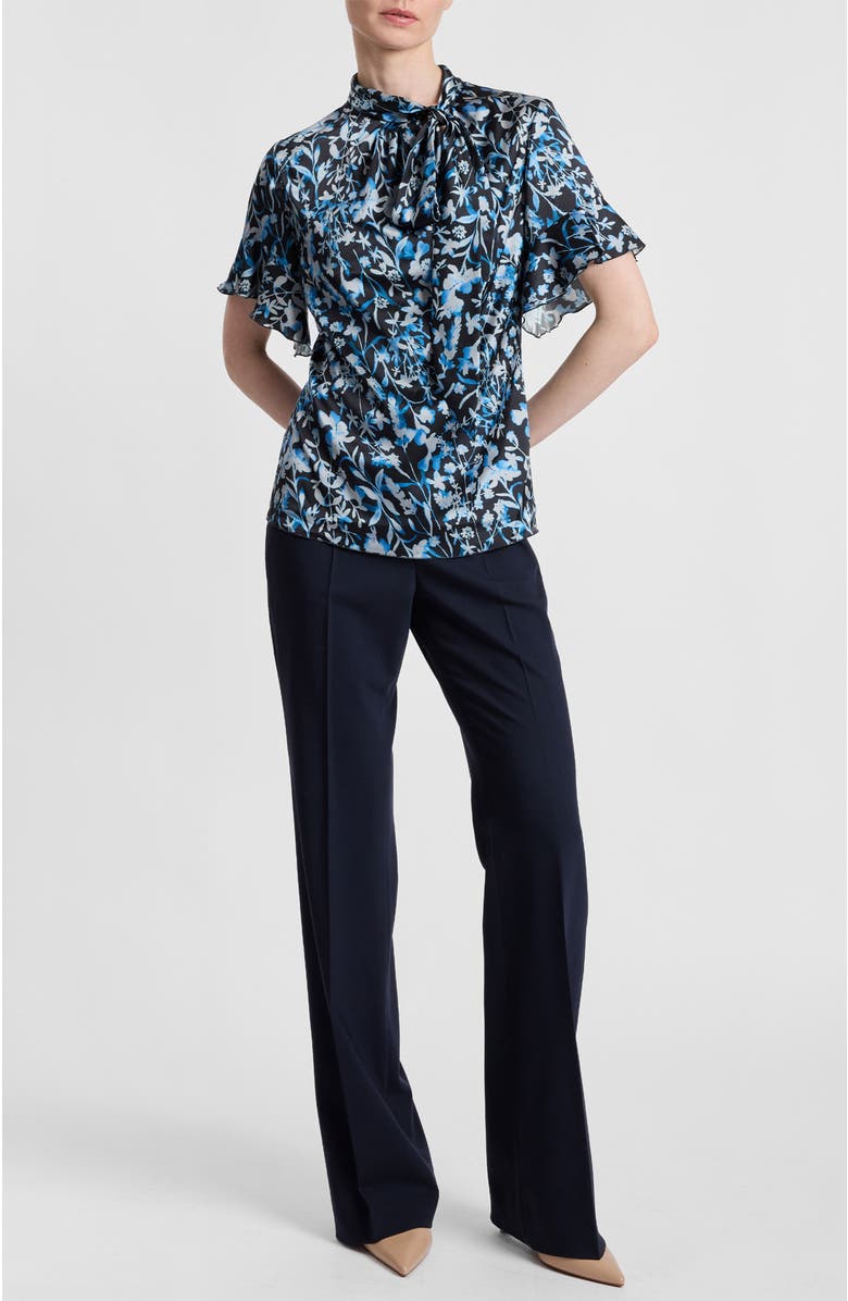 Santorelli Athena Floral Blouse with Short Flutter Sleeves, Alternate, color, Midnight
