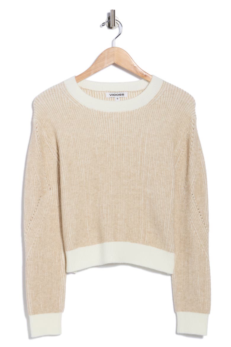 Shadow Rib Crewneck Sweater, Alternate, color, OATMEAL COMBO