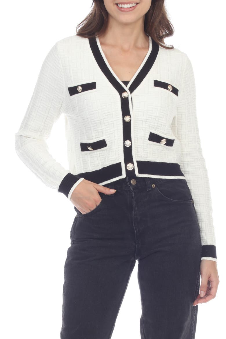 Textured Tipped Cardigan Sweater, Main, color, WHITE
