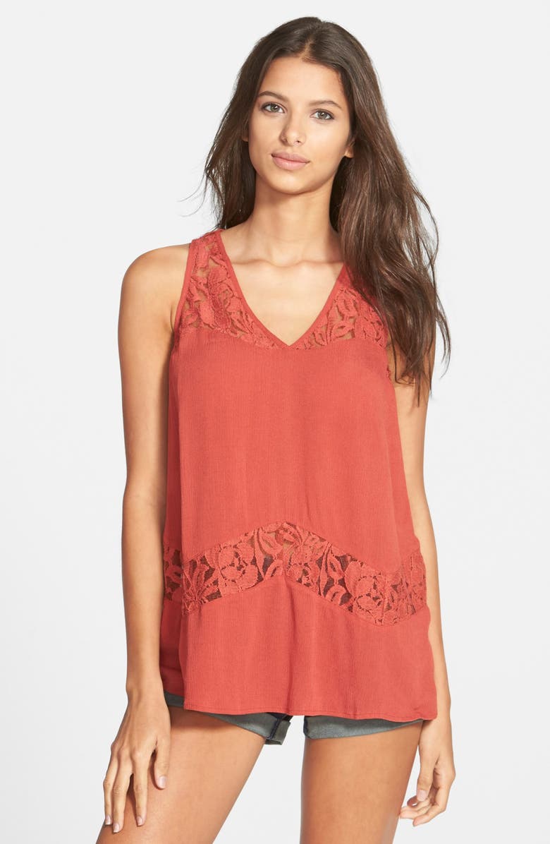 Chloe & Katie Chloe K Lace Inset Gauze Tank, Main, color, 