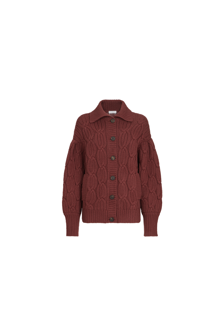 Cashmere feather yarn heritage cable cardigan, Alternate, color, Ruby