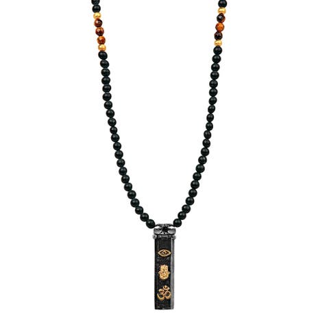 Men's Onyx Tiger’s Eye Triple Protection Beaded Necklace Divine Energy