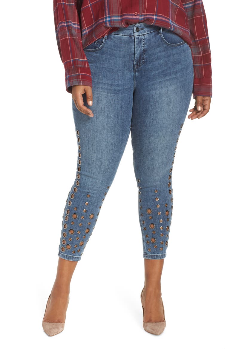 Grommet Ankle Skinny Jeans, Main, color, LONDON WASH