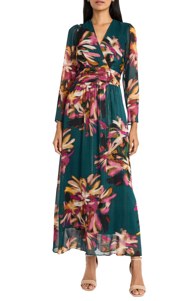 Maggy London Metallic Long Sleeve Chiffon Dress, Main, color, 