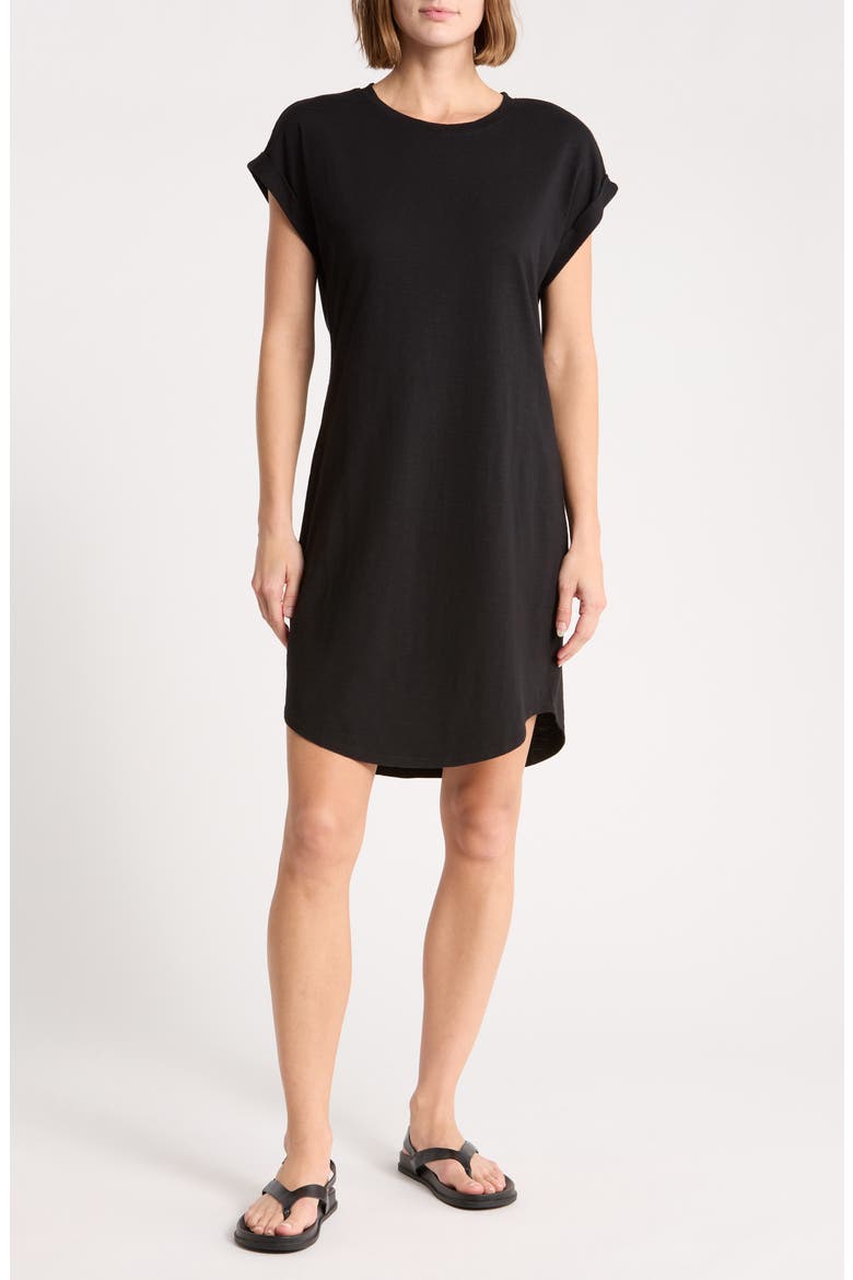 Roll Sleeve Slub T-Shirt Dress, Main, color, BLACK