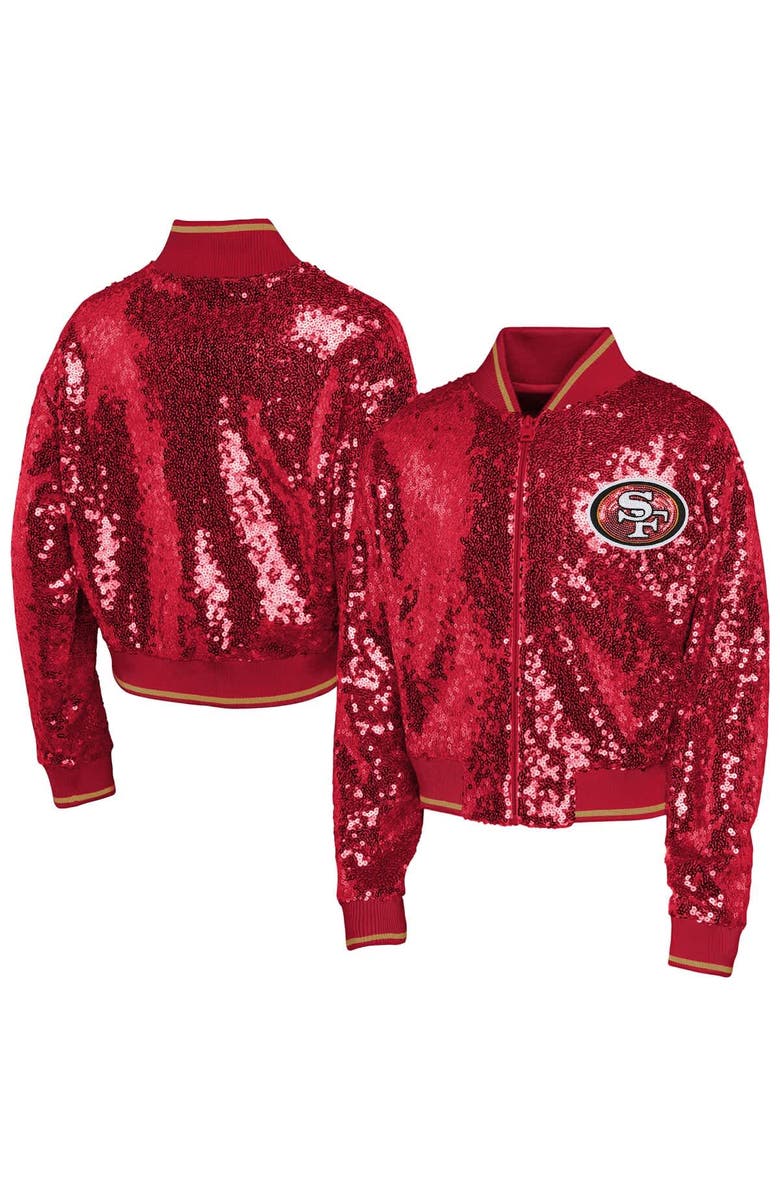 Outerstuff Youth Girl's Outerstuff Scarlet San Francisco 49ers Glam Squad Sequin Jacket, Main, color, 