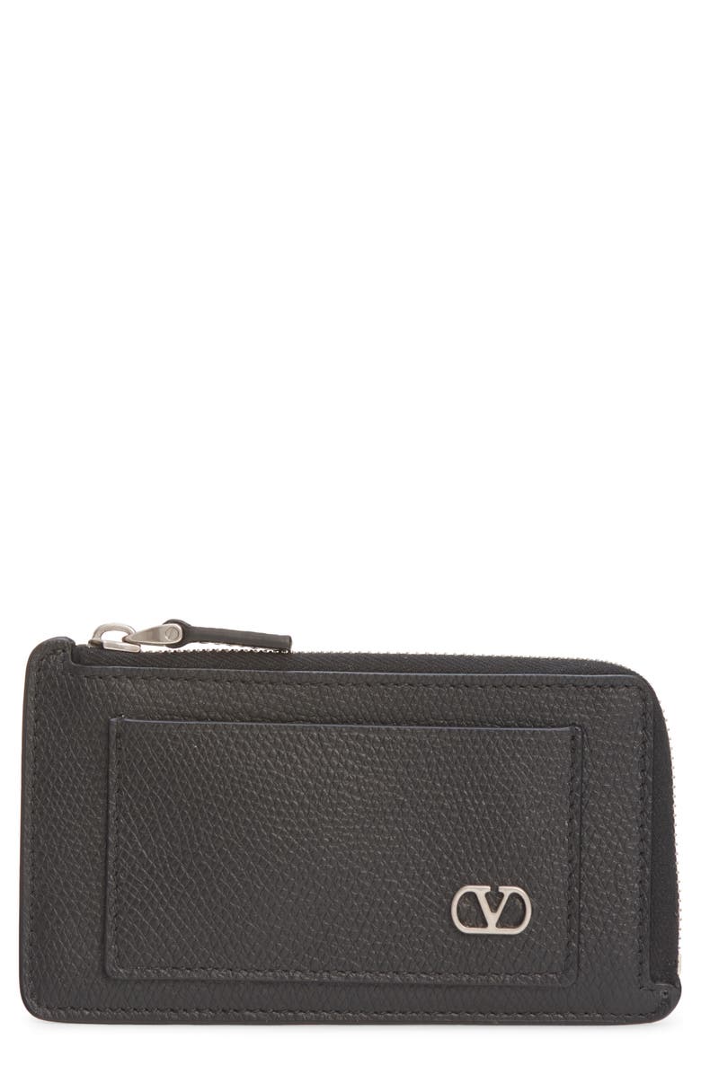 Valentino Garavani VLOGO Leather Coin Card Case, Main, color, Black