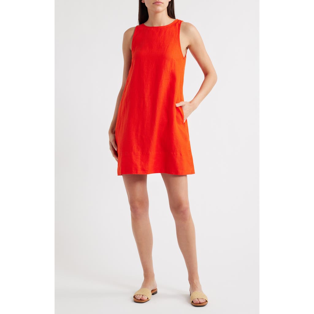 Madewell Contrast-stitch Shift Mini Dress In Linen Bright Flame