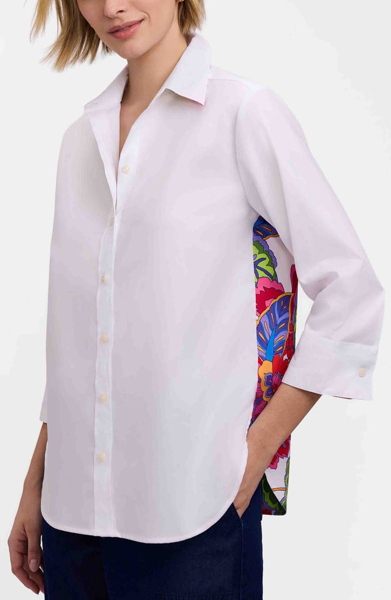 Foxcroft Meghan Para Blooms Mix Print Stretch Cotton Blend Button-Up Shirt, Main, color, 