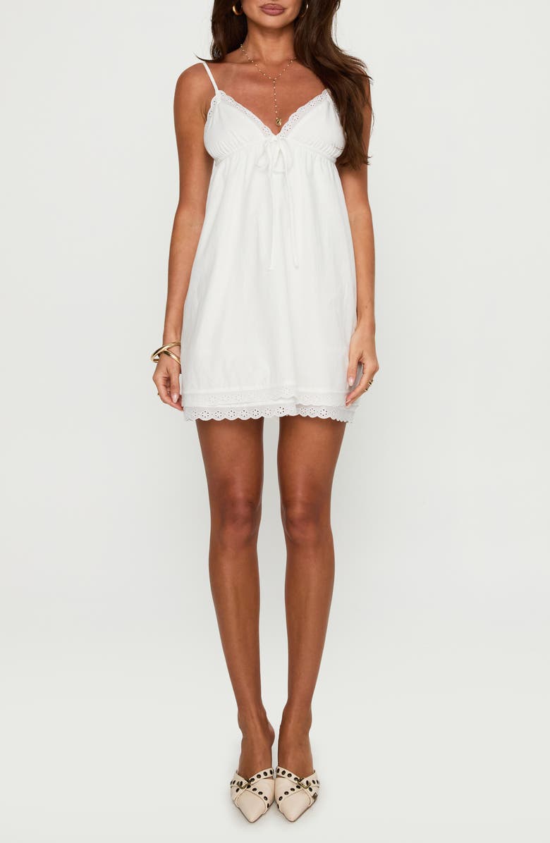 Princess Polly Nanette Tiered Cotton Minidress, Main, color, White