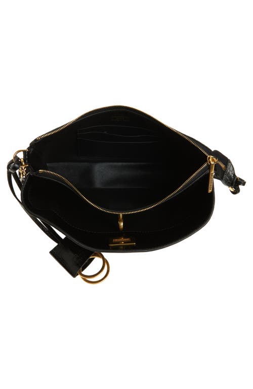 Balenciaga Rodeo Sling Croc Embossed Leather Pouchette In Black
