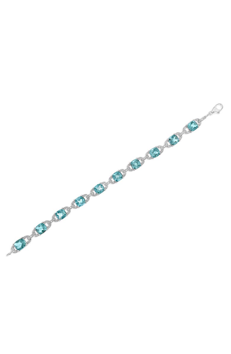 Haus of Brilliance Silver 7x7 mm Cushion Cut Blue Topaz and Diamond Accent Tennis Bracelet, Alternate, color, Blue Topaz