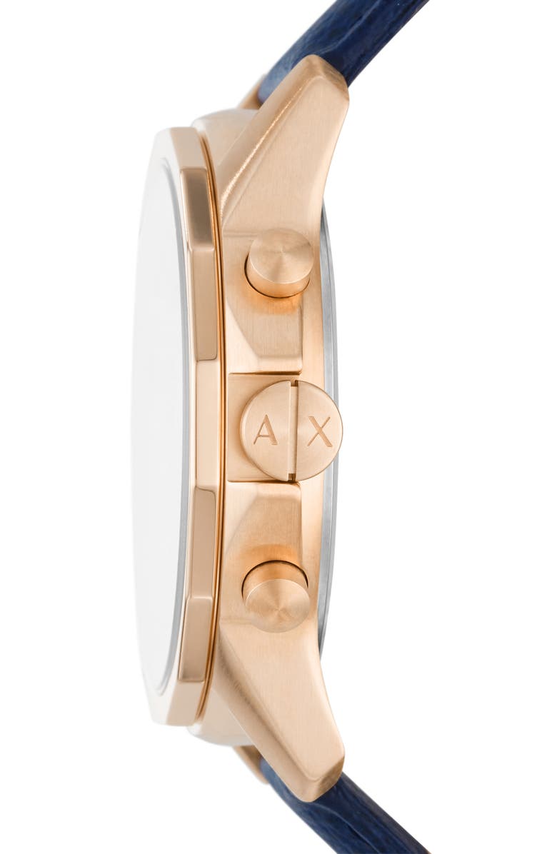 AX Armani Exchange Chronograph Leather Strap Watch, 44mm, Alternate, color, Rose Gold
