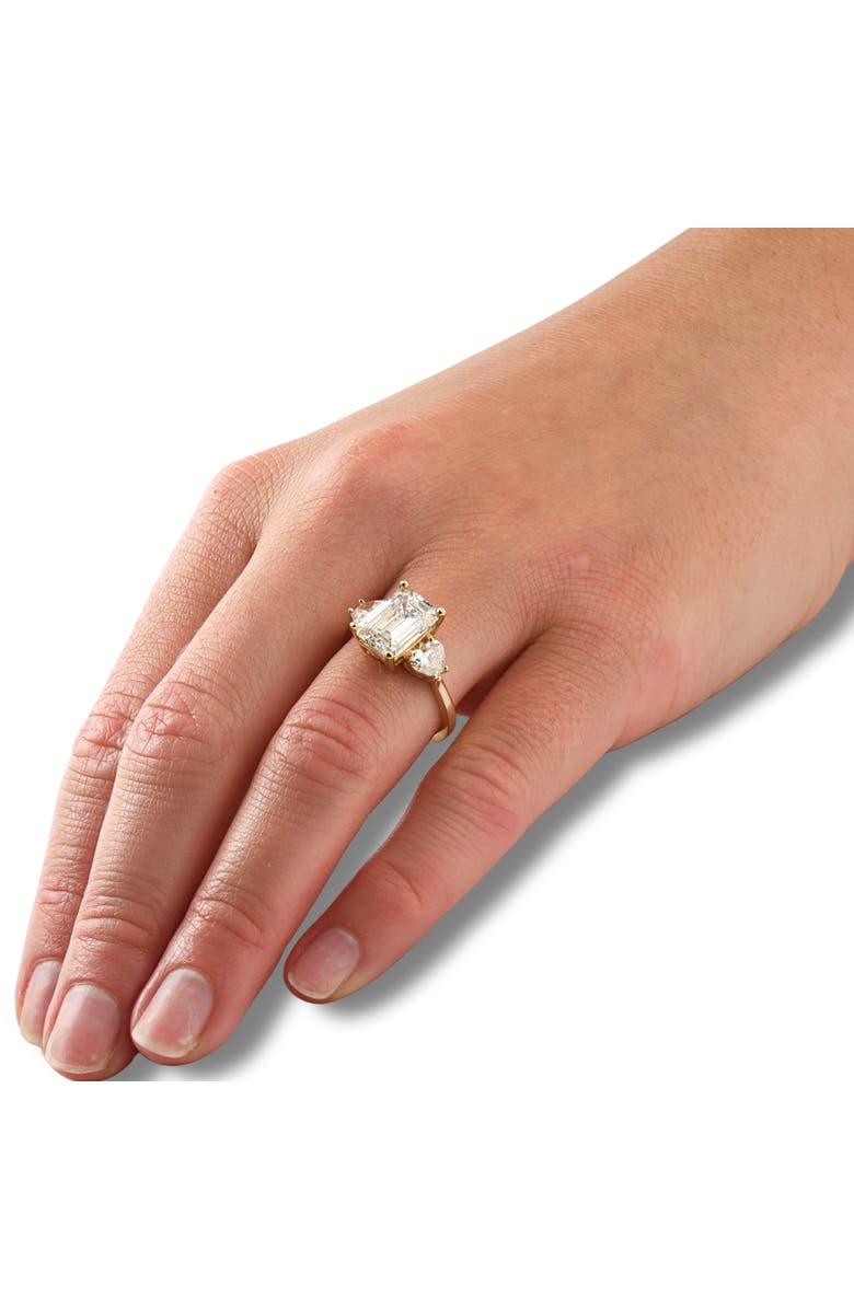 Bliss Diamond Certified 4 1/2Ct Emerald & Heart 3-Stone Diamond Ring 14k Gold Lab Grown, Alternate, color, 