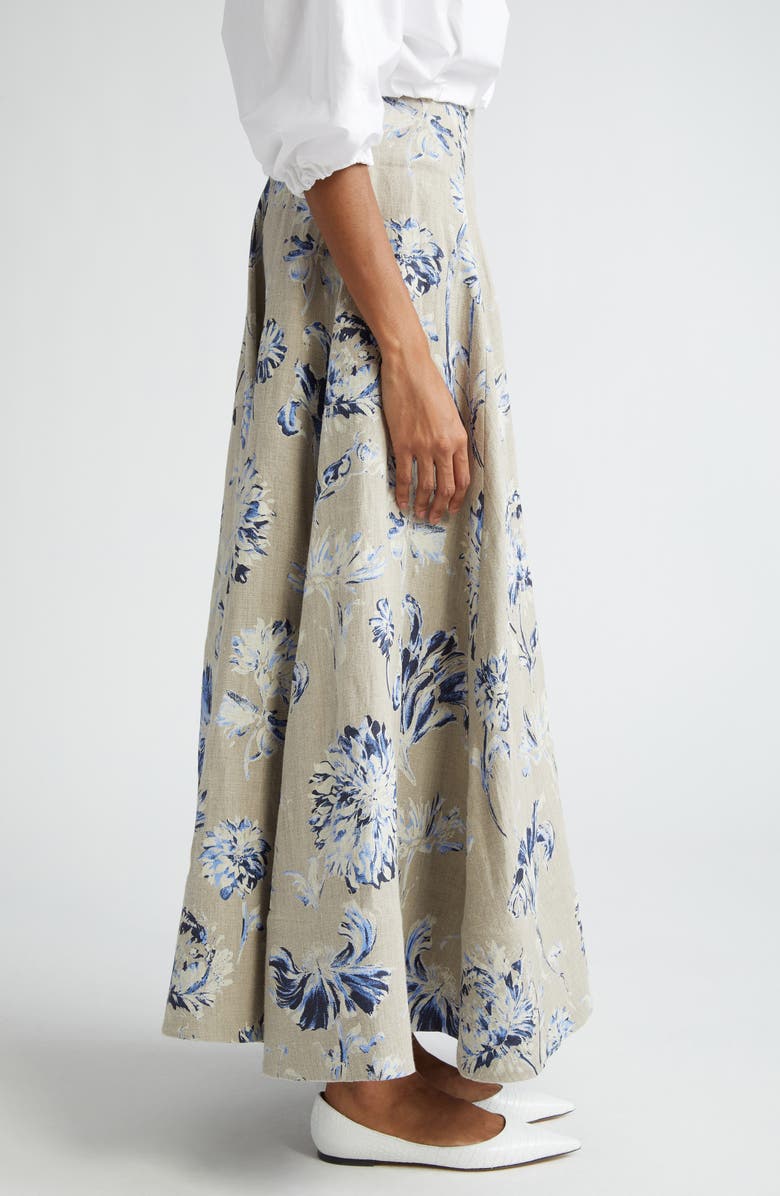 Lela Rose Floral High Waist Linen Skirt, Alternate, color, 