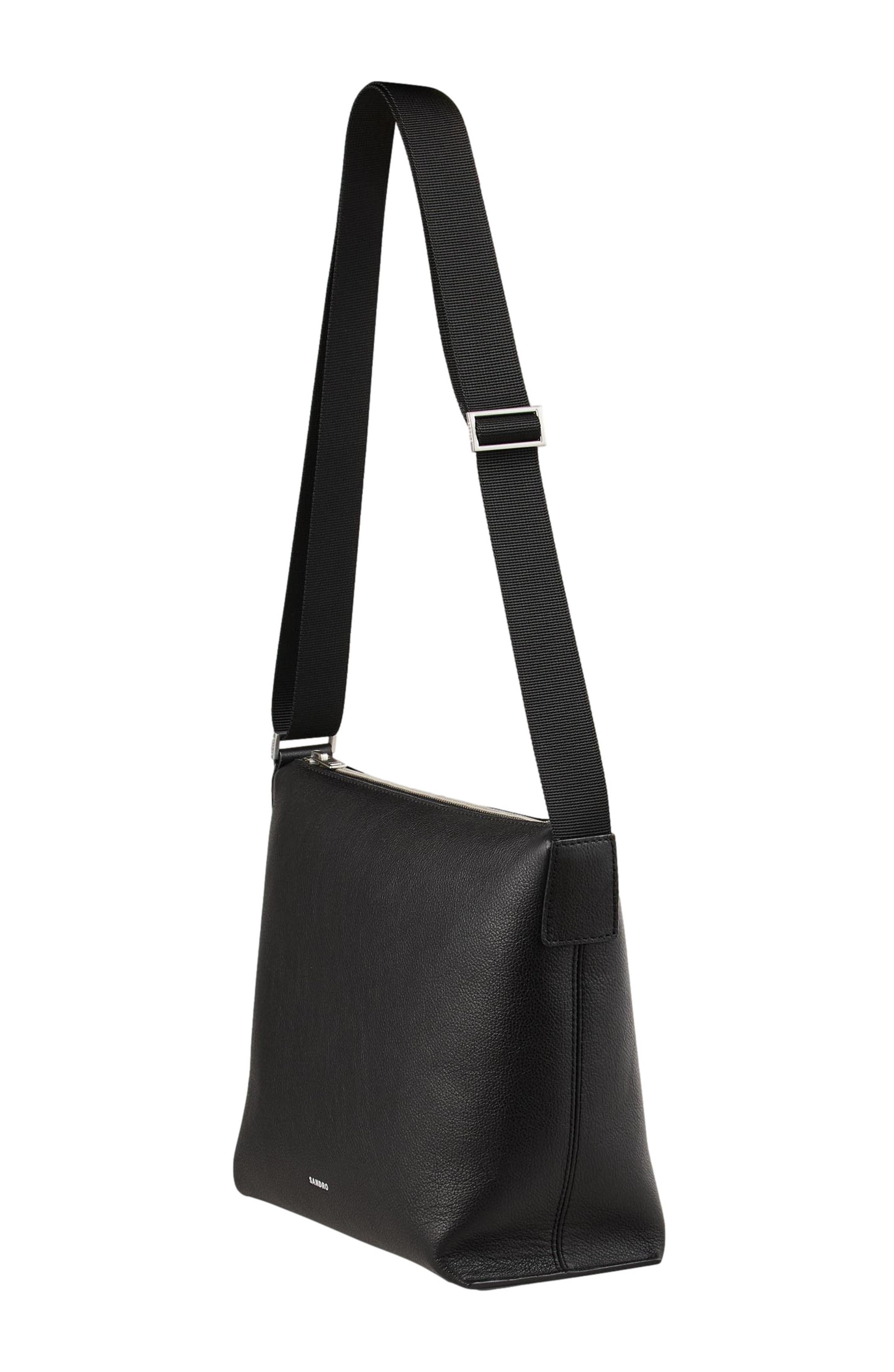 SANDRO Grained leather satchel, Alternate, color, 