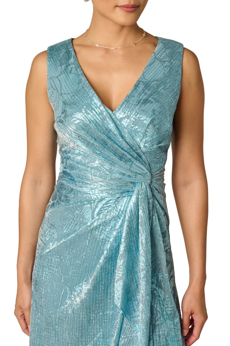Metallic Crinkle Sleeveless Mesh Gown, Alternate, color, BLUE