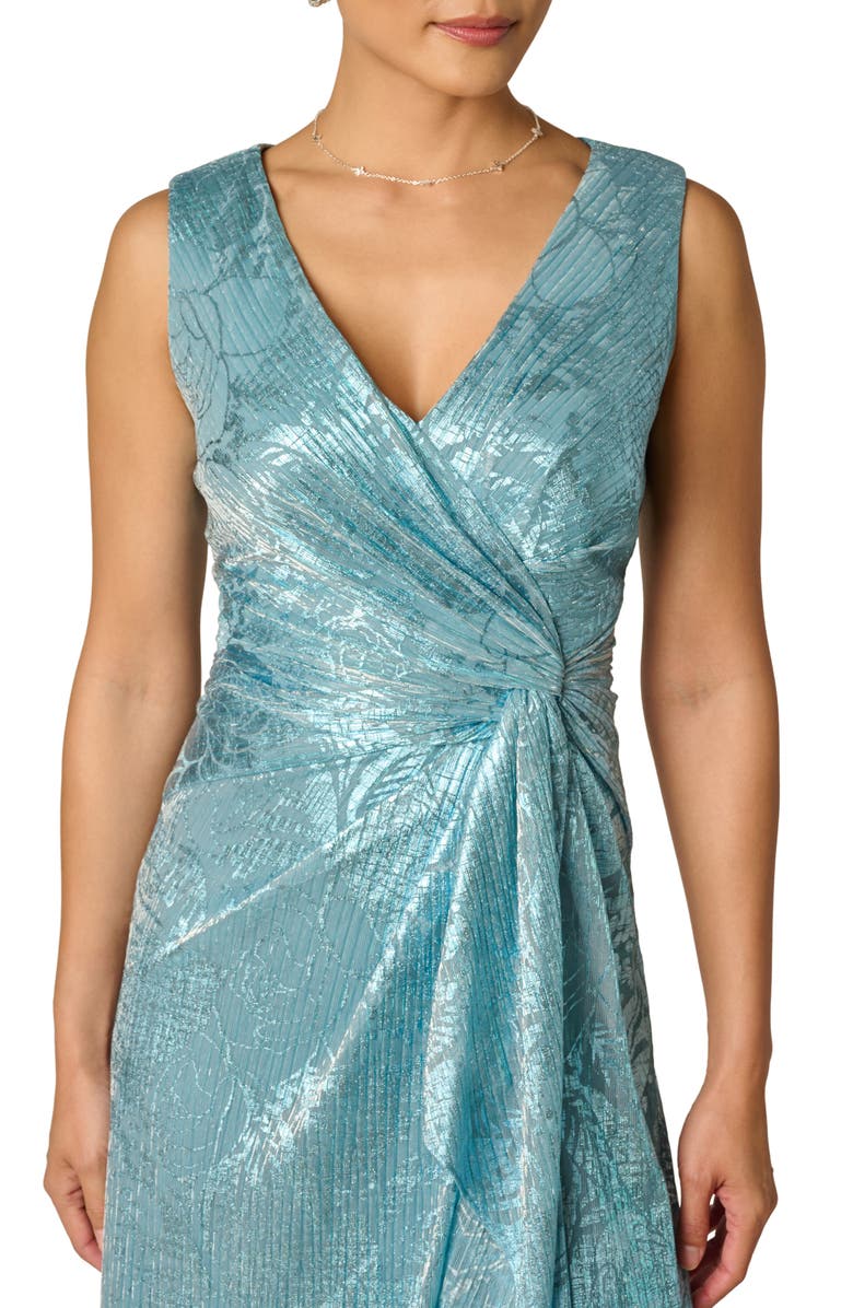 Adrianna Papell Metallic Crinkle Sleeveless Mesh Gown, Alternate, color, 