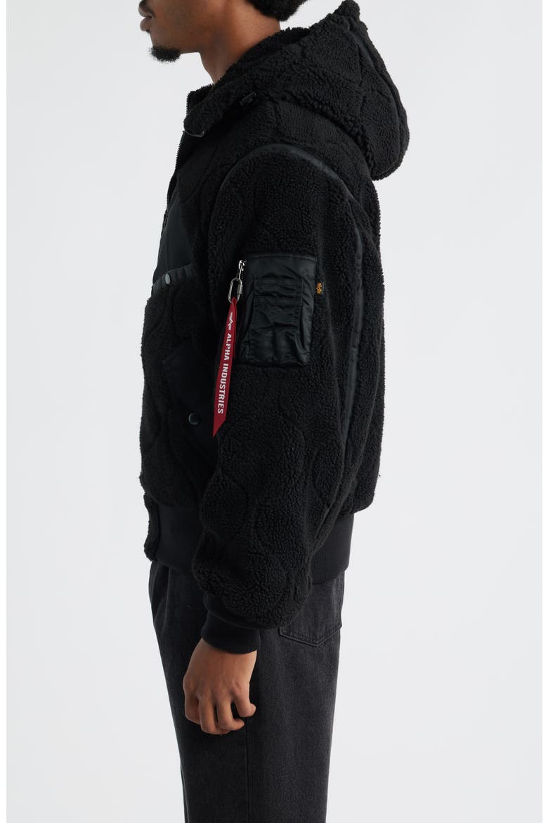Quilted Fleece Hooded Flight Jacket, Alternate, color, BLACK