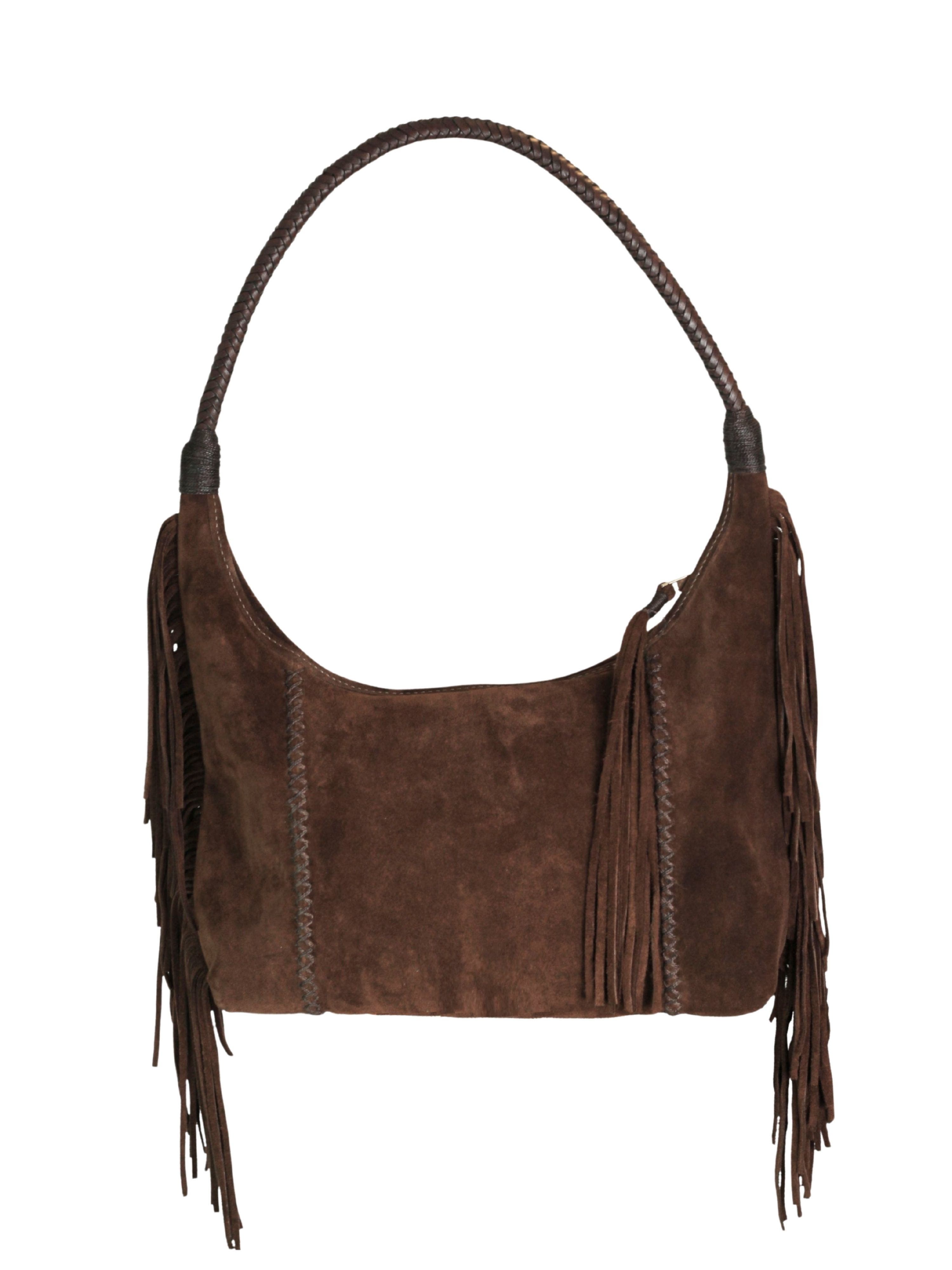Carlos Falchi Fringe Suede Hobo Bag, Alternate, color, Cocoa