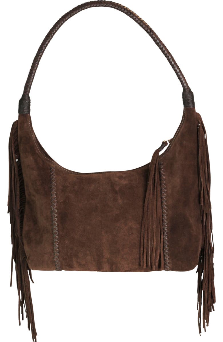 Carlos Falchi Fringe Suede Hobo Bag, Alternate, color, Cocoa