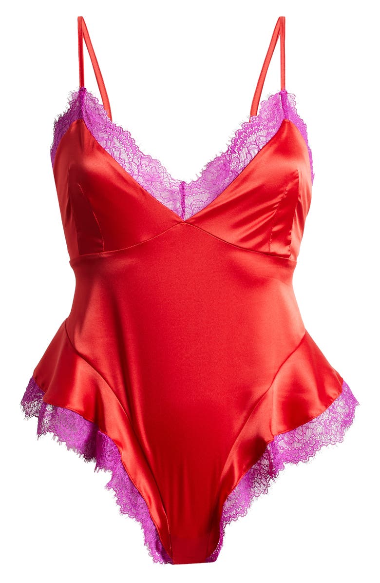 SAVAGE X FENTY Fire Desire Lace Sleep Teddy, Alternate, color, Timeless Red
