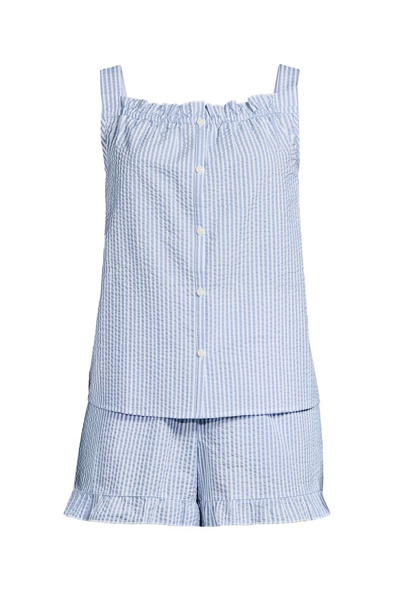 Plus Size Seersucker 2 Piece Pajama Set - Tank and Shorts, Alternate, color, Misty Blue Pinstripe